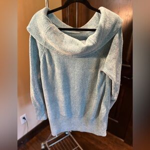 White House Black Market Light Blue Cowl Neck / off the shoulder Sweater